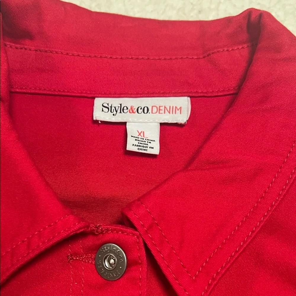NWOT Style and Company Vibrant Red Denim/Twill Jacket XL - Picture 2 of 10